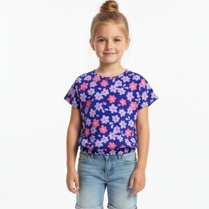 NEW BCG Girls' Short Sleeve Smocked Waist Floral Top